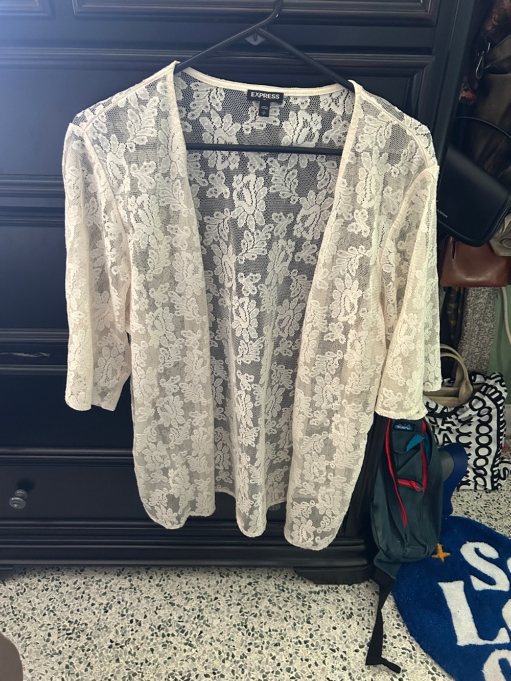 Express Ivory Floral Lace Open Cardigan